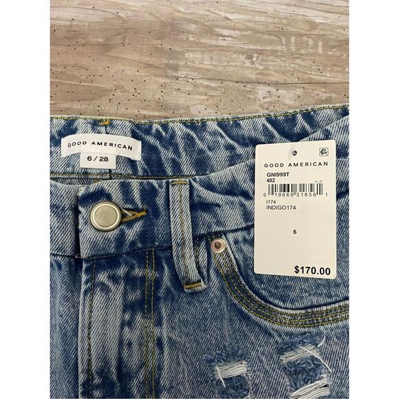 Good American Indigo 174 Distressed Jeans Wide Leg Women’s Sz 6 - Picture 4 of 7